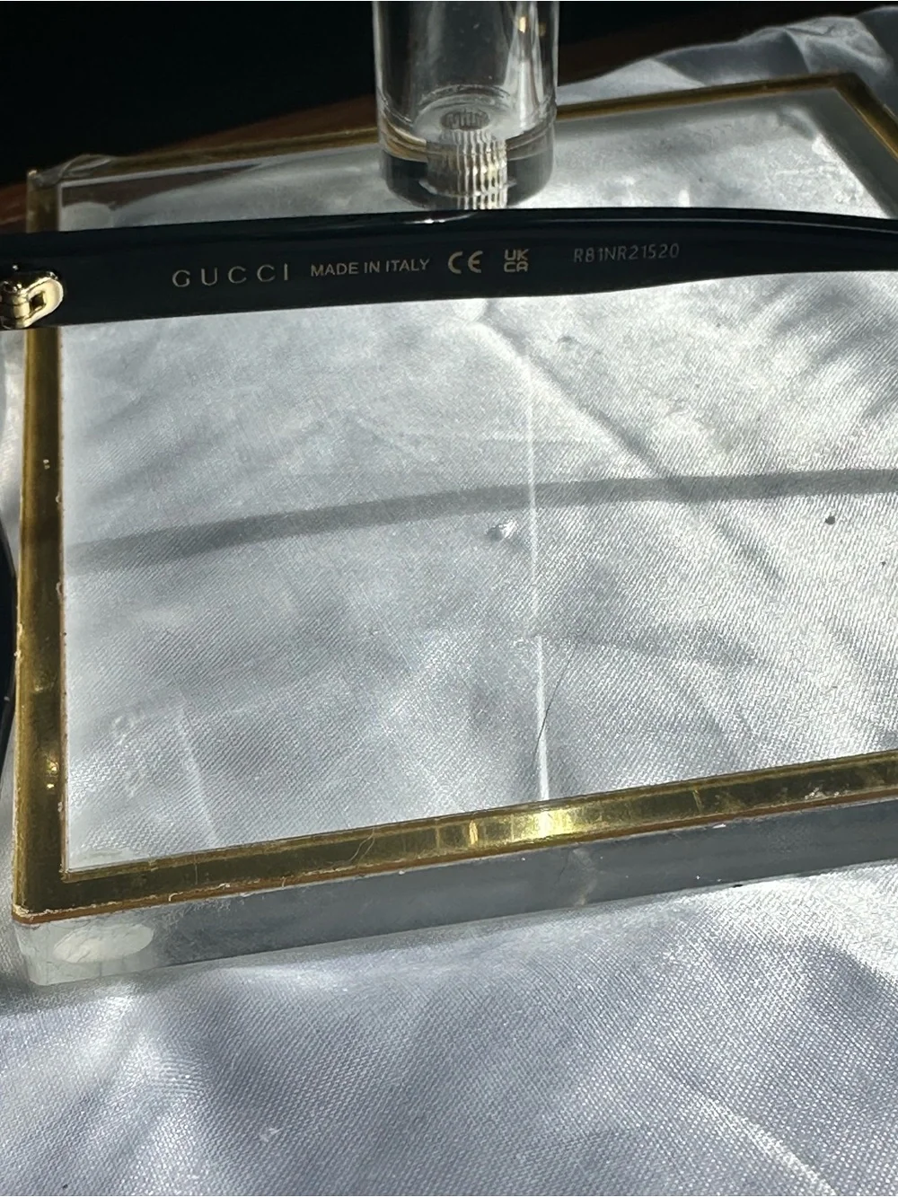 NWOT Authentic Gucci Black Sunglasses with Gold Tone Accents & Web Stripe